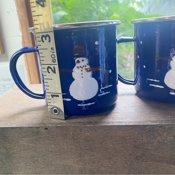 The GOLDEN RABBIT II Denise S. Harvey Design Blue Snowman Metal Coffee Cups set - Picture 5 of 6
